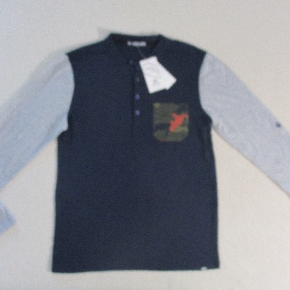 Ecko Unltd Men T Shirt M Navy Henley Long Sleeves